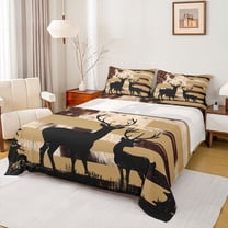 Manfei Jungle Animal Deer Twin Sheet Sets,Vintage Anerican Flag Twin Fitted Sheet,Brown Black Flat Sheet For Boys Kids,Breathable Home Decor,3pcs