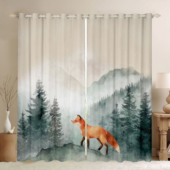 Homewish Jungle Animal Fox Black Out Curtains, Magic Wildlife Curtains Pack of 2 (42x63 Each), Rustic Nature Scenery Bedroom Curtains, Blackout Curtains Room Decor