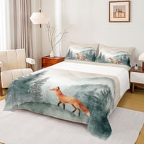 Manfei Jungle Animal Fox Twin Sheet Sets, Magic Wildlife Twin Fitted Sheet, Rustic Nature Scenery Flat Sheet, Super Cozy Room Decor, 3-Piece