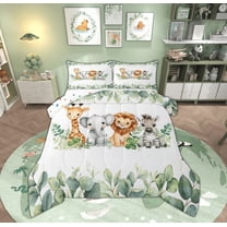 Feelyou Jungle Animal Party Bedding Comforter Set, Giraffe Lion Elephant Twin Comforter Sets, Cute Wildlife Bedding Set, Microfiber Room Decorative, 2pcs