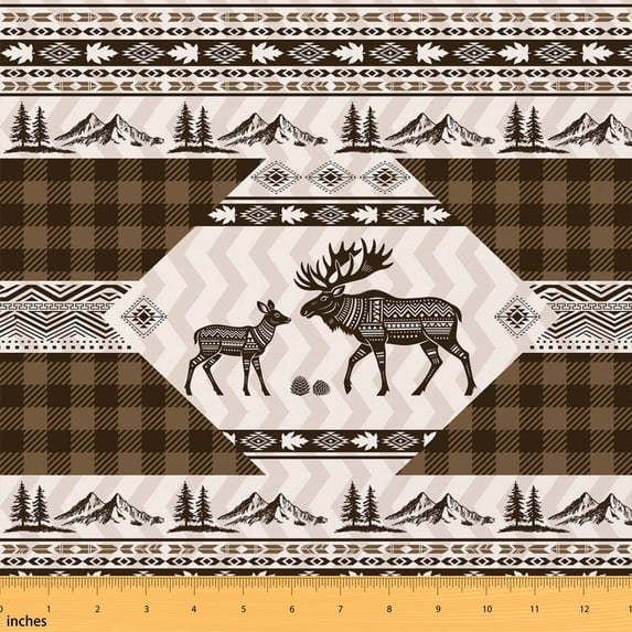 Manfei Jungle Animal Wildlife Fabric by the Yard 10 Yards, Rustic Plaid Checkered Home Decor Fabric by the Yard, Coffee Brown