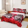 thumbnail image 1 of Manfei Jungle Animal Wolves Queen Sheet Sets,Woodland Animal Wolf Flat Sheet,Red Country Floral Queen Fitted Sheet For Teens,Ultra Soft Home Decor,4pcs, 1 of 7