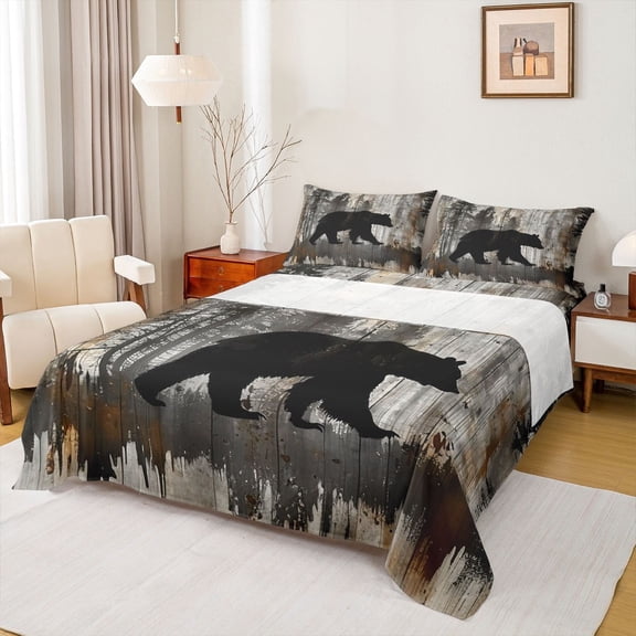 Manfei Jungle Bear Twin Sheet Sets, Rustic Animal Sheet Set Twin, Woodland Wildlife Bed Sheets Set Twin Size, Super Cozy Room Decorative, 3-Piece