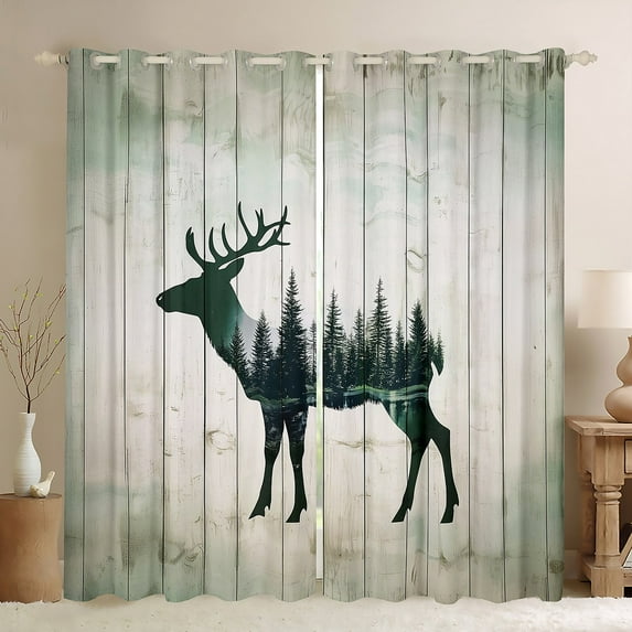 Manfei Jungle Deer Elk Black Out Curtains for Adult, Rustic Lodge Cabin Curtains Pack of 2 (42x63 Each), Woodland Wildlife Bedroom Curtains, Curtains and Drapes Home Decor