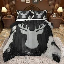 Manfei Jungle Deer Silhouette Bedding Comforter Set,Rustic Cow Hide Twin Comforter Sets,Gray Brown Bedding Set For Men Women,Ultra Soft Home Decor Reversible,2pcs