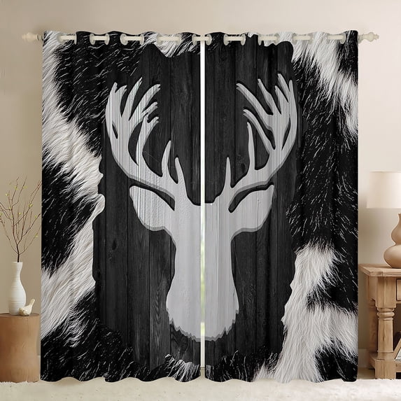 Manfei Jungle Deer Silhouette Black Out Curtains,Rustic Cow Hide Curtains Pack of 2 (42x63 Each),Gray Brown Bedroom Curtains For Men Women,Ultra Soft Home Decor