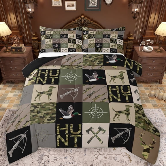 Manfei Jungle Duck Wildlife Bedding Comforter Set, Western Camouflage Twin Comforter Sets, Rustic Hunting Theme Reversible Bedding Set, Ultra Soft Bedroom Decor, 2pcs