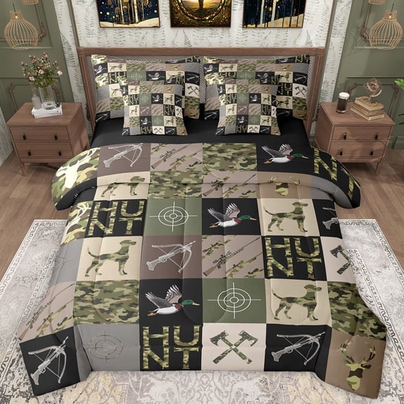 Manfei Jungle Duck Wildlife Twin Bedding Sets 7-Piece, Western Camouflage Bedding Comforter Set, Rustic Hunting Theme Reversible Sheet Sets, Ultra Soft Bedroom Decor