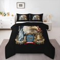 thumbnail image 1 of Manfei Jungle Eagle Queen Comforter Set,Vintage American Flag Comforter Sets Queen,Black,Black Reversible,3pcs,1 Comforter and 2 Pillowcases, 1 of 7