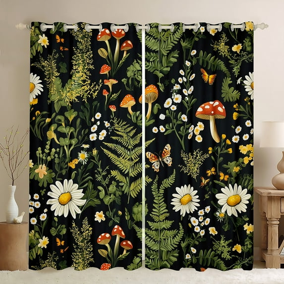 Manfei Jungle Leaf Botanical Blackout Curtains Set of 2 (52x84 Each) for Teens, Rustic Groovy Floral Window Curtains, Kawaii Butterfly Curtains and Drapes, Window Curtains Room Decor