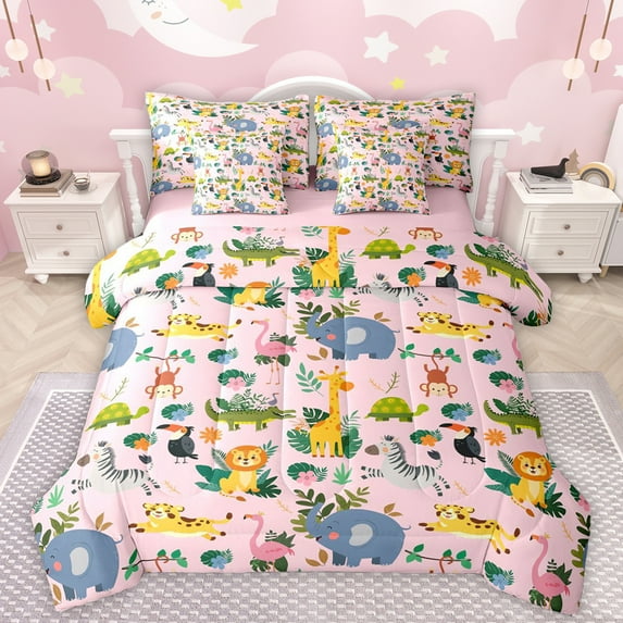 Manfei Jungle Leopard 7-Piece Twin Bedding Set,Zoo Animal,Elephant,Breathable Reversible