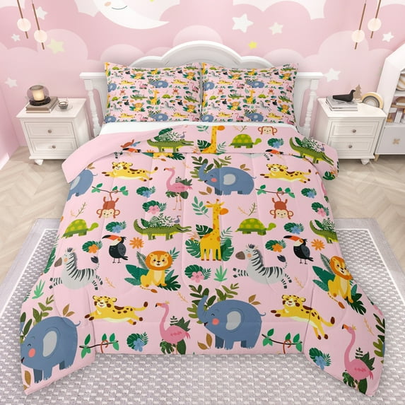Manfei Jungle Leopard Cheetah Twin Comforter Set,Zoo Giraffe Zebra,Elephant,2-Piece Breathable