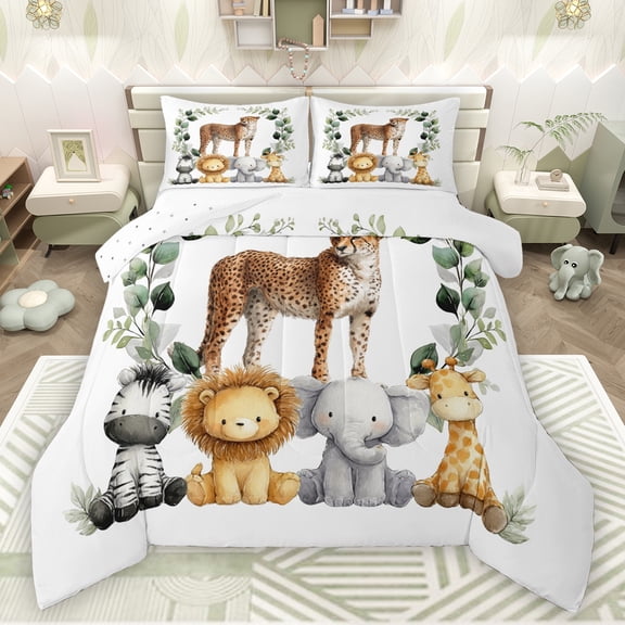 Manfei Jungle Leopard Cheetah Full Comforter Set,Plant Leaf,Zoo Animal,3-Piece Luxury Reversible