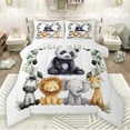 thumbnail image 1 of Manfei Jungle Panda Queen Comforter Set,Rustic Plant Leaf Bedding Sets,Zoo Elephant Zebra Bedding Comforter Set For Teens,Luxury Bedroom Decor Reversible,3-Piece, 1 of 8