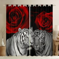 Manfei Jungle Tiger Black Out Curtains, Romantic Red Rose Curtains Pack of 2 (42x63 Each), Animal Floral Bedroom Curtains, Luxury Room Decor