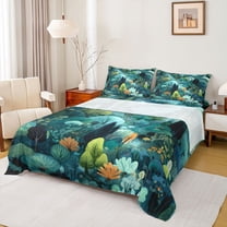 Manfei Jungle Trees 3pcs Twin Sheet Sets for Teens Boys Girls,Botanical Plants Twin Fitted Sheet,Woodland Theme Breathable Flat Sheet,Breathable Home Decor