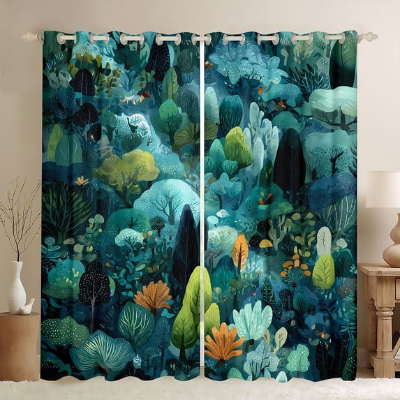 Manfei Jungle Trees Black Out Curtains for Teens Boys Girls,Botanical Plants Curtains Pack of 2 (42x63 Each),Woodland Theme Bedroom Curtains,Breathable Home Decor