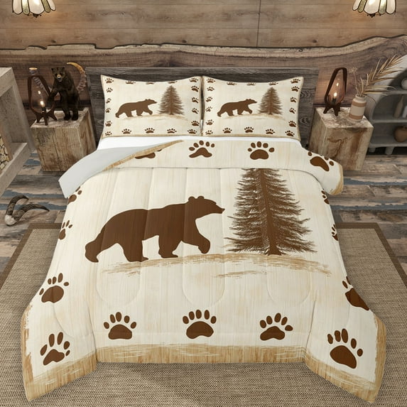 Manfei Jungle Wildlife Bedding Comforter Set,Cute Bear Paws Twin Comforter Sets,Beige Brown Bedding Set For Men Women,Microfiber Bedroom Decor Reversible,2-Piece