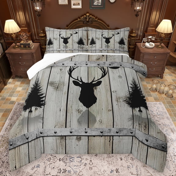 Manfei Jungle Wildlife Deer Bedding Comforter Set,Country Farmhouse Lodge Twin Comforter Sets,Old Barn Door Bedding Set For Kids,Breathable Home Decor,2-Piece