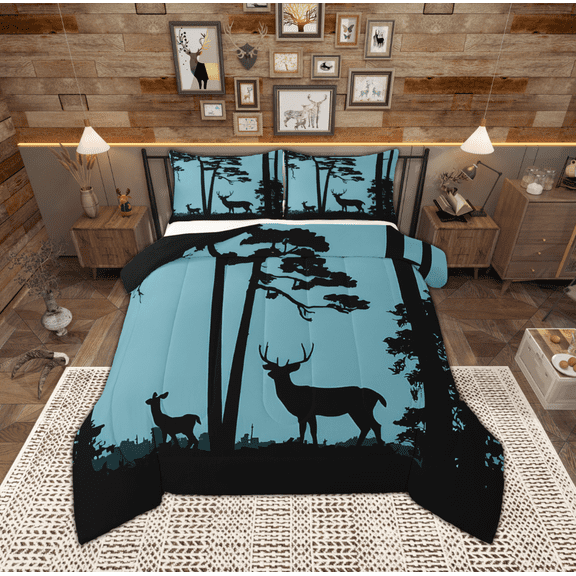 Manfei Jungle Wildlife Deer Bedding Comforter Set, Rustic Farmhouse Animal Twin Comforter Sets, Teen Adult Man Reversible Bedding Set, Lightweight Room Decor, 2-Piece