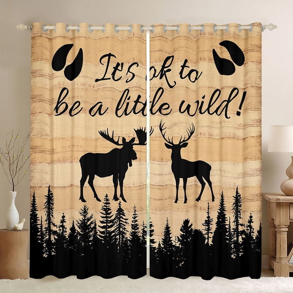 Manfei Jungle Wildlife Deer Black Out Curtains,Wild Animal Moose Curtains Pack of 2 (42x63 Each),Brown Black Bedroom Curtains For Kids,Breathable Home Decor