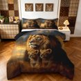 thumbnail image 1 of Manfei Jungle Wildlife Queen Comforter Set, Forest Lion Family Comforter Sets Queen, Dark Brown, Black Reversible, 3pcs, 1 Comforter and 2 Pillowcases, 1 of 7