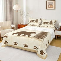 Manfei Jungle Wildlife Twin Sheet Sets,Cute Bear Paws Twin Fitted Sheet,Beige Brown Flat Sheet For Men Women,Microfiber Bedroom Decor,3-Piece
