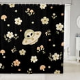 thumbnail image 1 of Manfei Kawaii Alien Ufo Shower Curtain 72Wx72L,Boho Wild Mushrooms Flowers Bathroom Curtain,Black Cream, 1 of 5