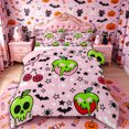 thumbnail image 1 of Manfei Kawaii Apple Skull Queen Comforter Set 3 Pieces, Happy Halloween Stars Print Comforter Sets Queen, Pink Green Red,Pink Reversible,1 Comforter and 2 Pillowcases, 1 of 6
