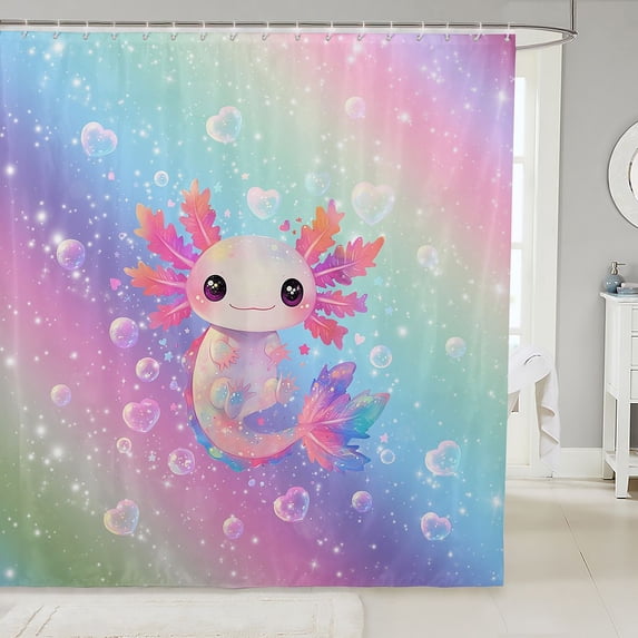 Manfei Kawaii Axolotl Shower Curtain 72Wx72L,Dreamy Rainbow Gradient Bathroom Curtain