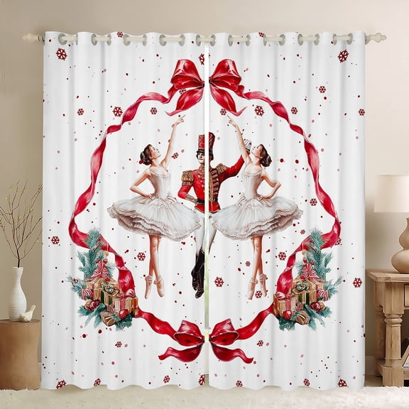 Manfei Kawaii Ballet Dancer Black Out Curtains, Royal Princess Prince Curtains Pack of 2 (42x63 Each), Red Bowknot Ribbon Bedroom Curtains, Curtains Blackout Home Decor