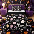 thumbnail image 1 of Manfei Kawaii Bat Ghost Twin Comforter Sets 2pcs, Halloween Love Heart Stars Print Bedding Set, Black Pink Yellow,Black Reversible,1 Comforter and 1 Pillowcase, 1 of 6