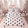 thumbnail image 1 of Manfei Kawaii Black Cat Twin Bedding Sets 7-Piece for Teen, Girly Pink Buffalo Bedding Comforter Set, Cartoon Bowknot Christmas Reversible Sheet Sets, Lightweight Room Decor, 1 of 7
