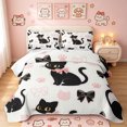 thumbnail image 1 of Manfei Kawaii Black Cat Twin Quilt Set, Bow Paw Twin Coverlet Set, White Pink, 2pcs, 1 Bedspread and 1 Pillowcase, 1 of 7