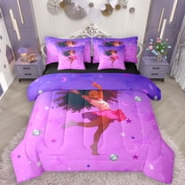 Manfei Kawaii Black Girl 7-Piece Twin Bedding Sets, Glitter Diamond Bedding Comforter Set, Fuchsia Stars Moon Reversible Sheet Sets, Lightweight Room Decor