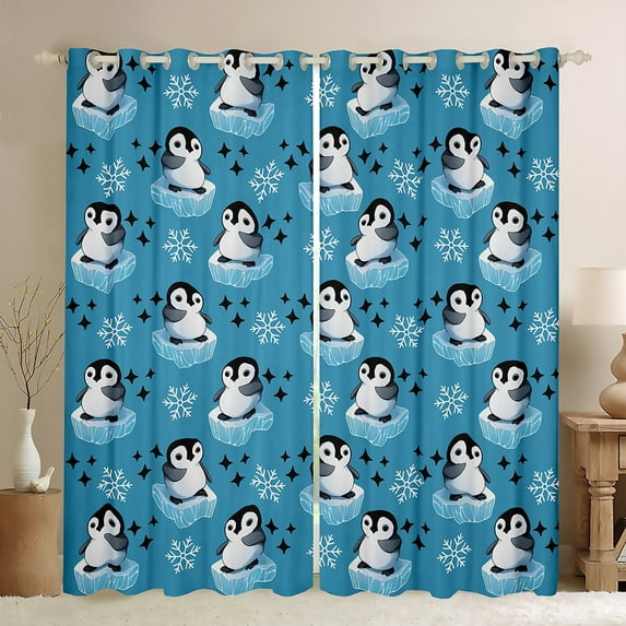 Manfei Kawaii Blue Penguin Curtains Pack of 2 (42x84 Each) for Kid, Antarctic Wildlife Animal Curtains Blackout, Winter Snowflake Bedroom Curtains, Curtains Blackout Bedroom Decor