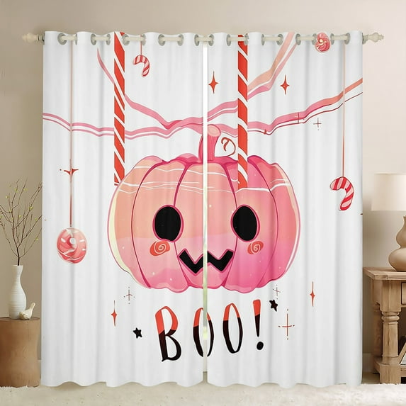 Manfei Kawaii Boo Pumpkin Curtains Pack of 2 (42x84 Each) for Teen, Cute Cartoon Curtains Blackout, Sugar Halloween Bedroom Curtains, Black Out Curtains Home Decor
