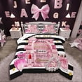 thumbnail image 1 of Manfei Kawaii Bow 2pcs Bedding Comforter Set,Pink Fashion Twin Comforter Sets,Black Pink Bedding Set,Breathable Stripes Room Decorative,Reversible, 1 of 8