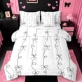 thumbnail image 1 of Manfei Kawaii Bow Bedding Comforter Set 7-Piece,Princess Bowknot Queen Bedding Sets,Black White Queen Sheet Sets,Ultra Soft Room Decorative Reversible, 1 of 7