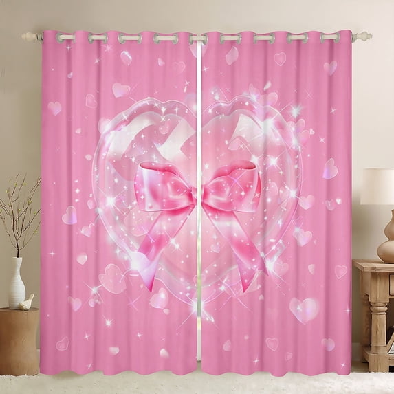 Manfei Kawaii Bow Curtains Pack of 2 (42x84 Each),Girls Bow Knot Curtains Blackout,Pink Bling Print Bedroom Curtains,Breathable Bedroom Decorative