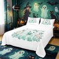 thumbnail image 1 of Manfei Kawaii Bow Ghost King Sheets 4pcs, Happy Halloween Floral Pumpkin Bedding, Green White Pink,1 Fitted Sheet, 1 Flat Sheet and 2 Pillowcases, 1 of 5