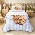 thumbnail image 1 of Manfei Kawaii Bow Highland Cattle Twin Comforter Sets 2pcs,Minimalist Stripes Bedding Set,White Light Blue,1 Comforter and 1 Pillowcase,Reversible, 1 of 6