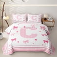thumbnail image 1 of Manfei Kawaii Bow Letter C Monogrammed Twin Quilt Set for Teens Female,Cute Bowtie Alphabet Twin Coverlet Set Girls, 1 of 7
