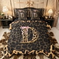 thumbnail image 1 of Manfei Kawaii Bow Letter D Monogrammed Bedding Comforter Set 7 Pieces,Vintage Cheetah Print Alphabet Full Bedding Set,Black Reversible,Luxury Bedroom Decor, 1 of 7