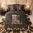 thumbnail image 1 of Manfei Kawaii Bow Letter K Monogrammed Twin Bedding Sets 7-Piece for Teens Girls,Vintage Cheetah Print Alphabet Bedding Comforter Set for Female,Black Reversible,Breathable Home Decor, 1 of 7