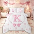 thumbnail image 1 of Manfei Kawaii Bow Pearl Letter K Monogrammed Queen Comforter Set 3pcs for Girls Female,Dreamy Princess Bowknot Bedding Comforter Set for Kids Teens,Pink Reversible,Luxury Bedroom Decor, 1 of 6