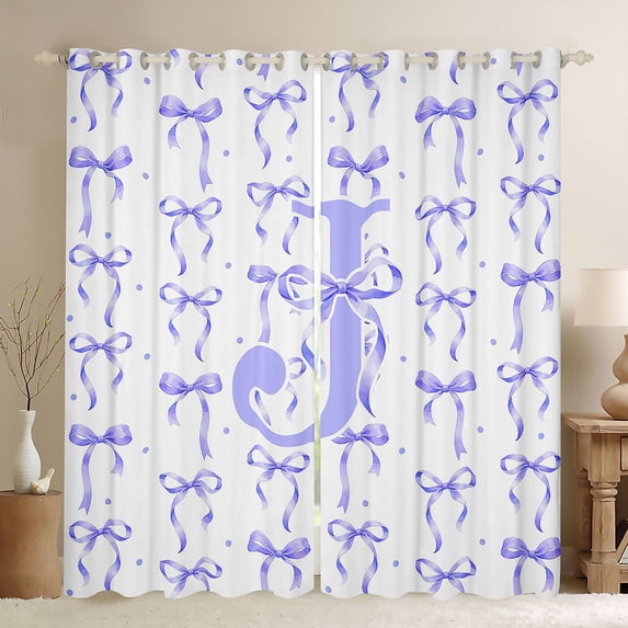 Manfei Kawaii Bow Personalized Initial J Blackout Curtains Set of 2 (52x84 Each) for Girls,Polka Dots Bowknot Alphabet Window Curtains for Kids Teens,Ultra Soft Home Decor