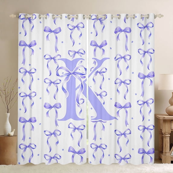 Manfei Kawaii Bow Personalized Initial K Blackout Curtains Set of 2 (52x84 Each) for Girls,Polka Dots Bowknot Alphabet Window Curtains for Kids Teens,Lightweight Room Decor