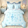 thumbnail image 1 of Manfei Kawaii Bow Personalized Initial L Bedding Comforter Set 7 Pieces for Girls,Blue Geometric Stripes Full Bedding Set for Kids Teens,Ultra Soft Home Decor, 1 of 7
