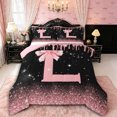 thumbnail image 1 of Manfei Kawaii Bow Personalized Initial L Queen Comforter Set 3pcs for Girls,Gradient Glitter Print Bedding Comforter Set for Kids Teens,Pink Reversible,Microfiber Bedroom Decor, 1 of 6